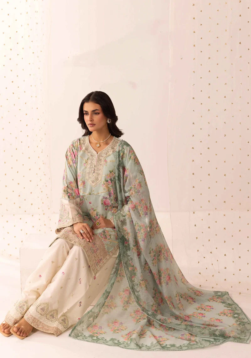 Ethnic Eid Edit Barocia Silk Mint 3 Piece Suit