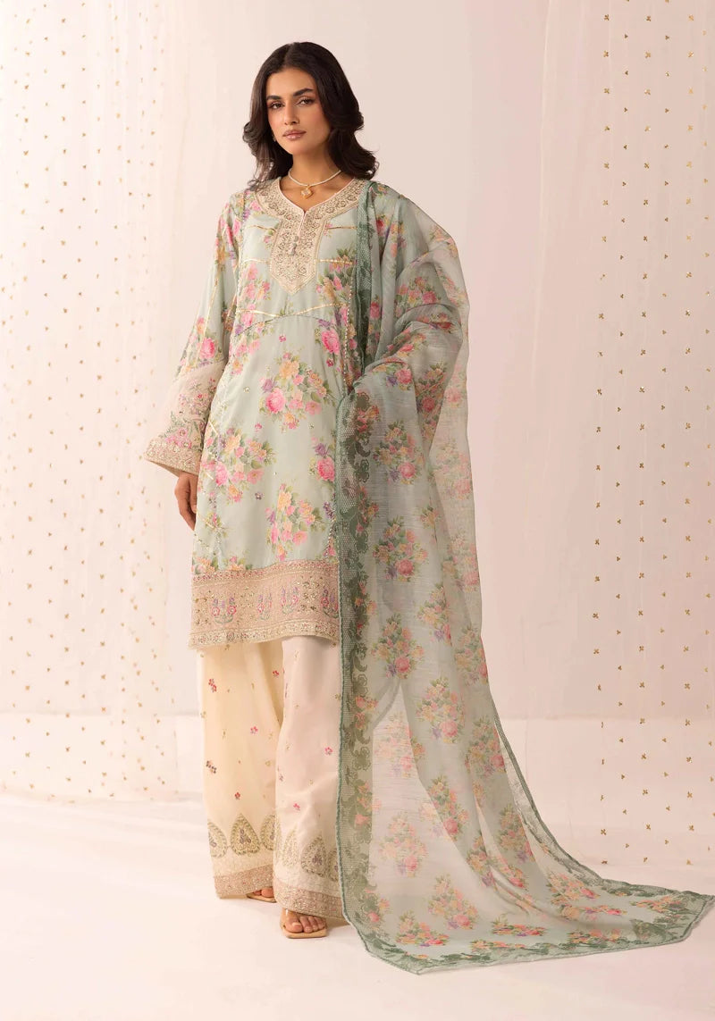 Ethnic Eid Edit Barocia Silk Mint 3 Piece Suit