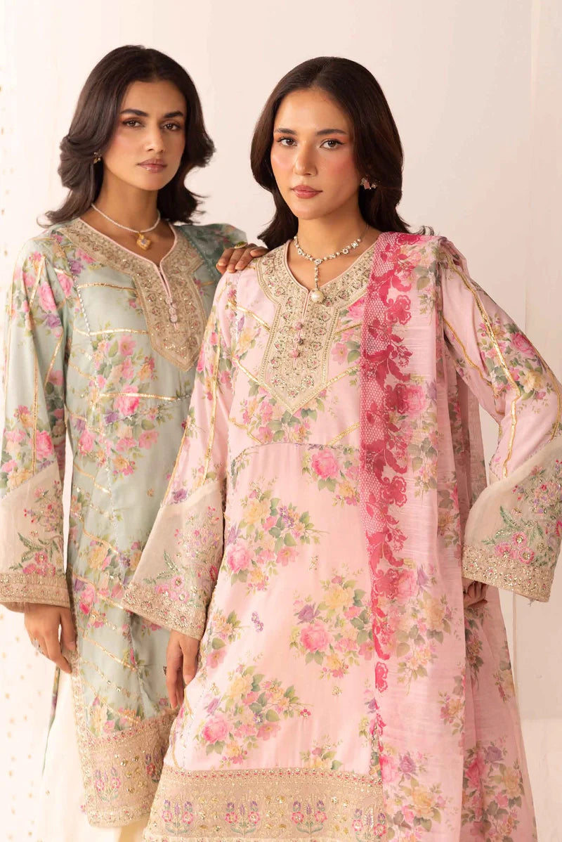 Ethnic Eid Edit Barocia Silk 3 Piece Suit Pink