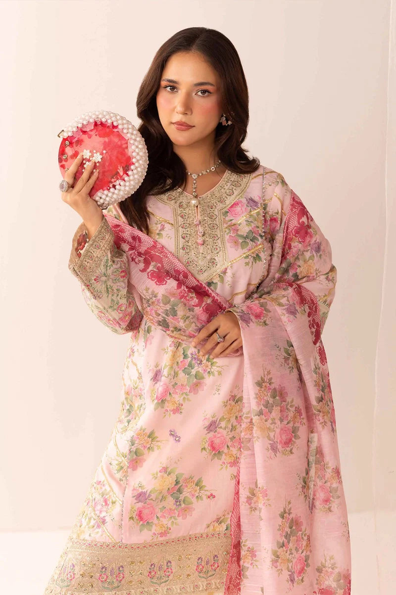 Ethnic Eid Edit Barocia Silk 3 Piece Suit Pink