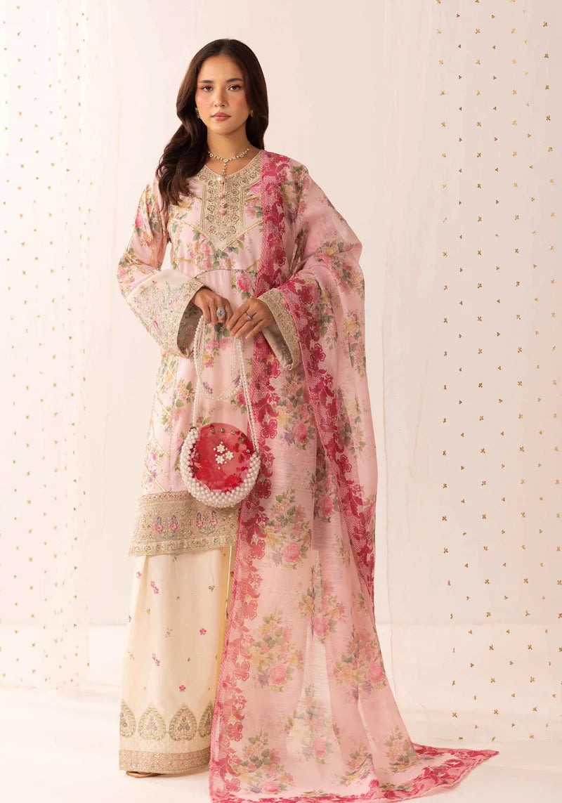 Ethnic Eid Edit Barocia Silk 3 Piece Suit Pink