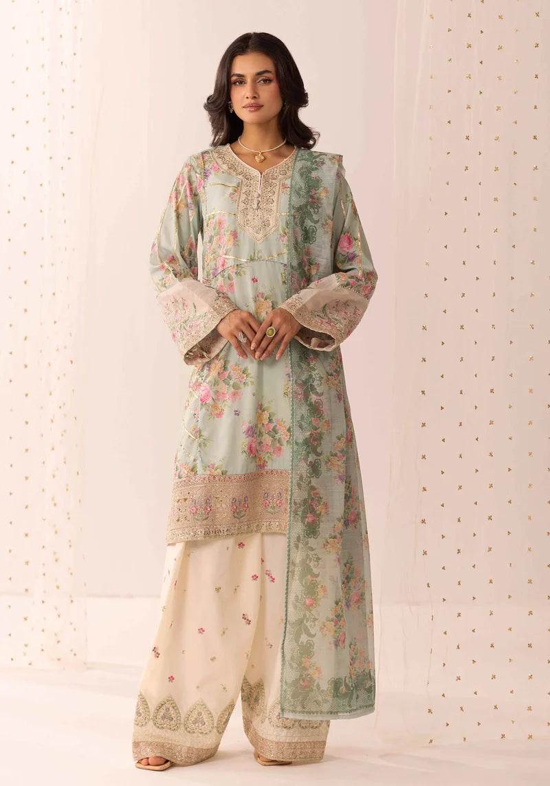 Ethnic Eid Edit Barocia Silk Mint 3 Piece Suit